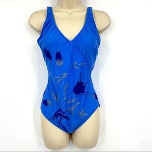 Vintage Gottex blue floral wrap style one piece 12